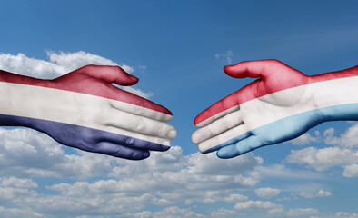 Luxembourg and Netherlands country handshaking with flags, consensus concept international co-operation illustration