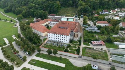 Aerial view Germany, Bavaria, Berching, Plankstetten with Benedictine Abbey