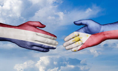 Philippines and Netherlands country handshaking with flags, consensus concept international co-operation illustration