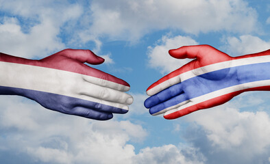 Kingdom of Thailand and Netherlands country handshaking with flags, consensus concept international co-operation illustration