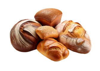 A variety of breads on a transparent background