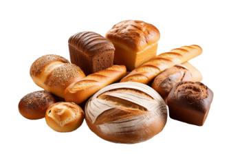 A bunch of different bread on a transparent background