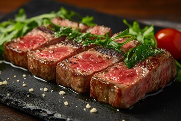 Grilled beef steak with vegetables, a hearty meal on a white plate