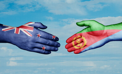 Eritrea and New Zealand country handshaking with flags, consensus concept international co-operation illustration