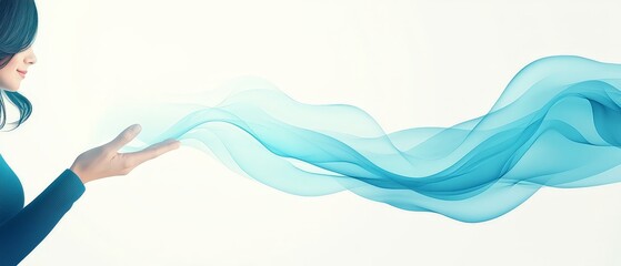 Woman s Hand Holding Blue Abstract Wave