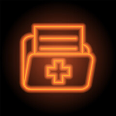 Obraz premium Medical history, folder simple icon vector. Flat design. Orange neon on black background