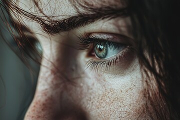 Fototapeta premium Depressed woman face closeup. Depression, self-harm, and suicidal concept. Generative Ai