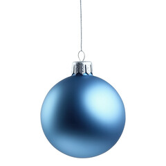 Shiny blue Christmas ornament hanging against a transparent backdrop, Xmas bauble, transparent image, png format