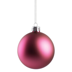 Elegant deep pink Christmas ornament hanging on a silver string, Christmas bauble, transparent image, png