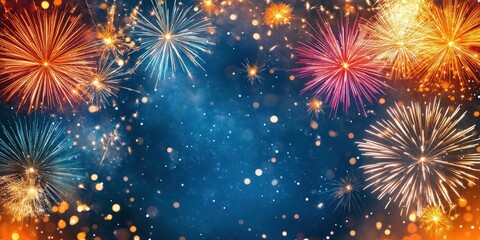 Fototapeta premium Colorful Fireworks Display on Dark Blue Sky