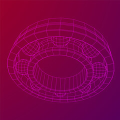 Roller bearing. Circular round rotating bearings used in industry for heavy equipment mechanical work and engineering. Wireframe low poly mesh vector illustration.