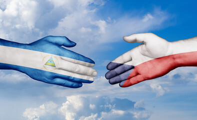 Czech Republic and Nicaragua country handshaking with flags, consensus concept international co-operation illustration