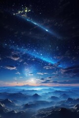 Fototapeta premium illustration of a beautiful landscape in the starry night