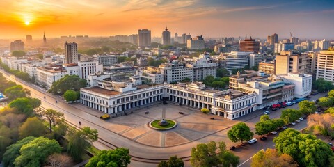 Amazing Drone Picture of Connaught Place CP in Delhi India captured during the sunrise Generative AI
