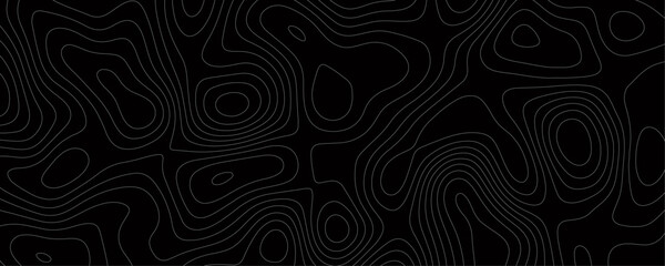 Abstract Vector Cartography Featuring Mountain Relief and Depth Patterns with Dark Contours on a Black Terrain Background
