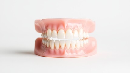Obraz premium Upper Jaw Denture with White Teeth and Palate on White Background