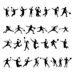 silhouettes of people playing badminton