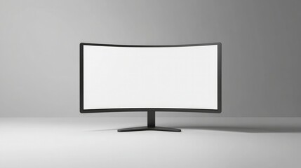 A futuristic curved computer monitor with a blank white screen, set on a white background, representing modern technology and innovation.