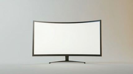 A futuristic curved computer monitor with a blank white screen, set on a white background, representing modern technology and innovation.
