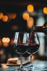 A bottle of wine in two glasses. Celebration. Happiness. Gourmet