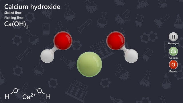Molecule Calcium hydroxide (slaked lime) is an inorganic compound with the chemical formula Ca(OH)2. Calcium hydroxide is used in dentistry, primarily in the specialty of endodontics. 3d illustration