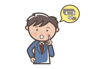 お金について考える男性ビジネスマンのイラスト