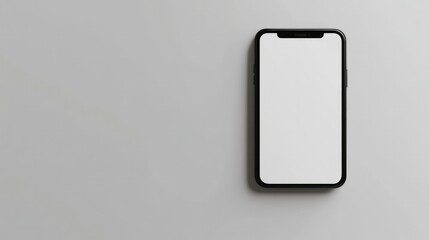 A minimalist smartphone with a blank white screen, positioned against a clean white background, ideal for tech or mobile app marketing.