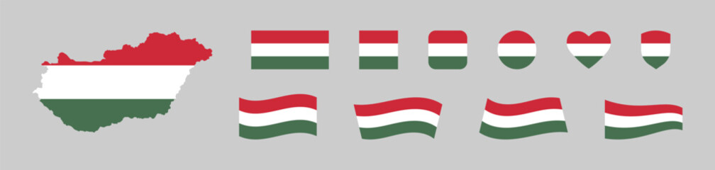 Obraz premium Hungary map and flag icon set. National country in Europa symbol. Isolated vector