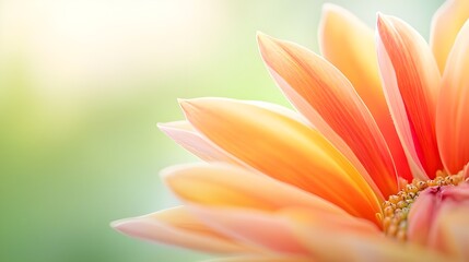Fototapeta premium A delicate close-up of a vibrant flower, showcasing soft petals in shades of orange against a blurred green background.