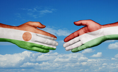 Hungary and Niger country handshaking with flags, consensus concept international co-operation illustration