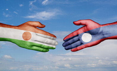 Laos and Niger country handshaking with flags, consensus concept international co-operation illustration