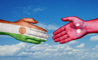 Nepal and Niger country handshaking with flags, consensus concept international co-operation illustration