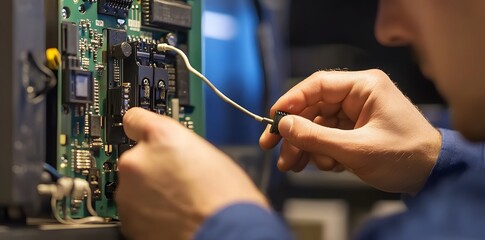 Technician Working On Electronic Device - Powered by Adobe