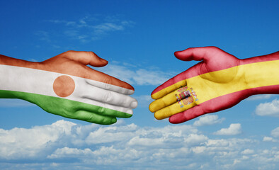 Spain and Niger country handshaking with flags, consensus concept international co-operation illustration