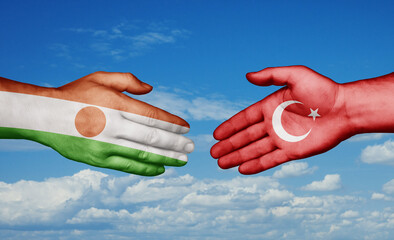 Republic of Turkey and Niger country handshaking with flags, consensus concept international co-operation illustration