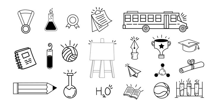 Education doddle set, School related little scribble set,Hand drawn drawing set,Vector isolated set.