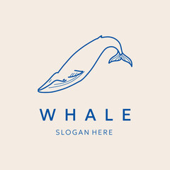 Blue vector logo with a whale on beige background for icon, emblem, logo, business, brand, company