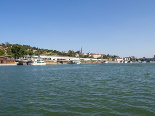 Obraz premium Europe, Serbia, Belgrade, the so-called Concrete Hall with restaurants and boat piers on the Sava in Belgrade. popular meeting place for young people in Belgrade