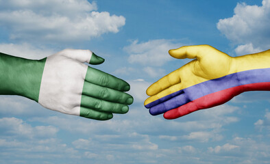 Colombia and Nigeria country handshaking with flags, consensus concept international co-operation illustration