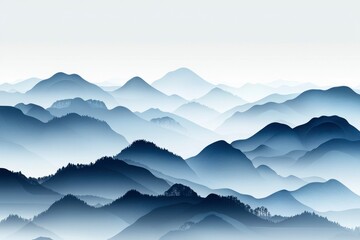 A Misty Mountain Range in Blue Hues