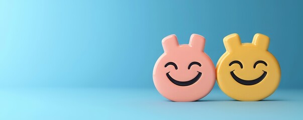 Colorful smiley faces in pink and yellow against a blue background, perfect for conveying happiness and positivity.
