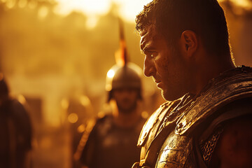 Obraz premium Final Farewell: Emotional Pre-Battle Scene Amongst Ancient Gladiators 