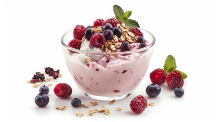 Blueberry fruit yogurt isolated over white background