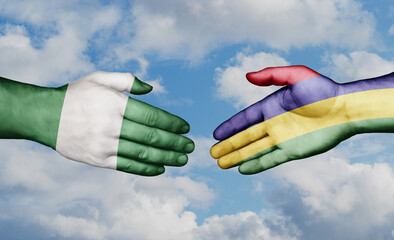 Mauritius and Nigeria country handshaking with flags, consensus concept international co-operation illustration