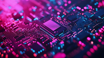 A technology hardware background showcasing a high-tech electronic circuit board. Featuring intricate circuitry, technology chips, and connections to the motherboard, this design highlights the digita