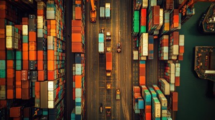 Obraz premium Cargo containers being loaded on trucks at a busy port terminal