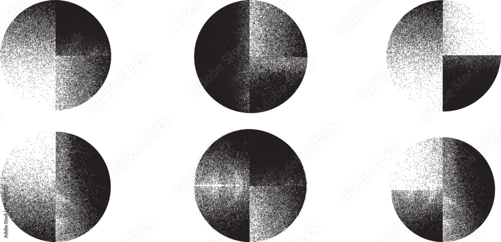 Poster sprayed black circles set .graffiti art design . noise textured circles . spray effect . pie chart c