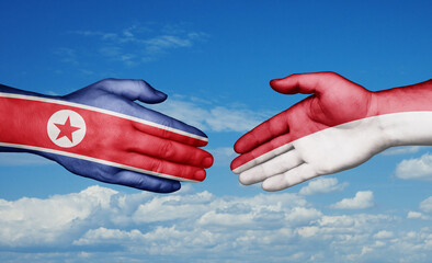 Indonesia and North Korea country handshaking with flags, consensus concept international co-operation illustration
