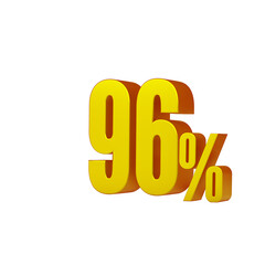 3d illustration of golden number 96 percent or 96% isolated on white background. 3d render.
