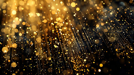 Obraz premium Shiny golden glitter rain draping down on black